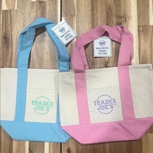 NWT Trader Joe’s Mini Tote Bags - Blue and Pink Set of Two